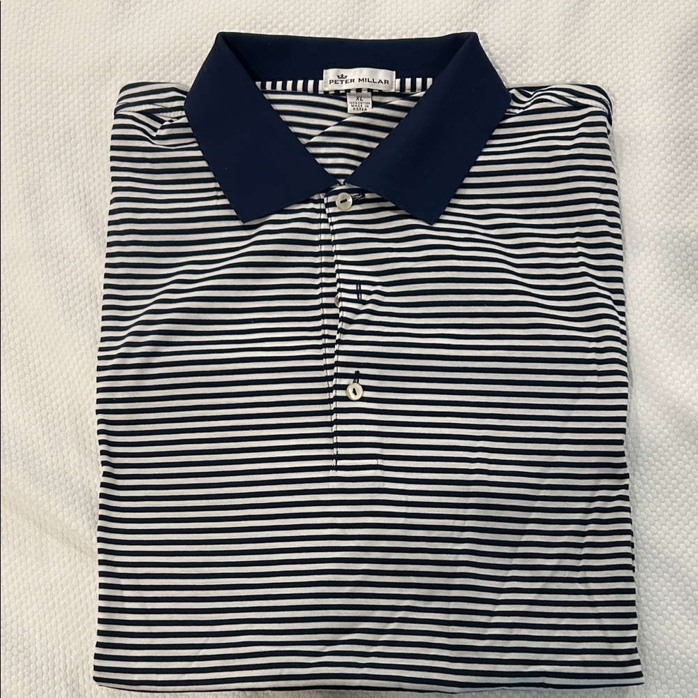 Peter Millar Navy and White Striped Polo Shirt